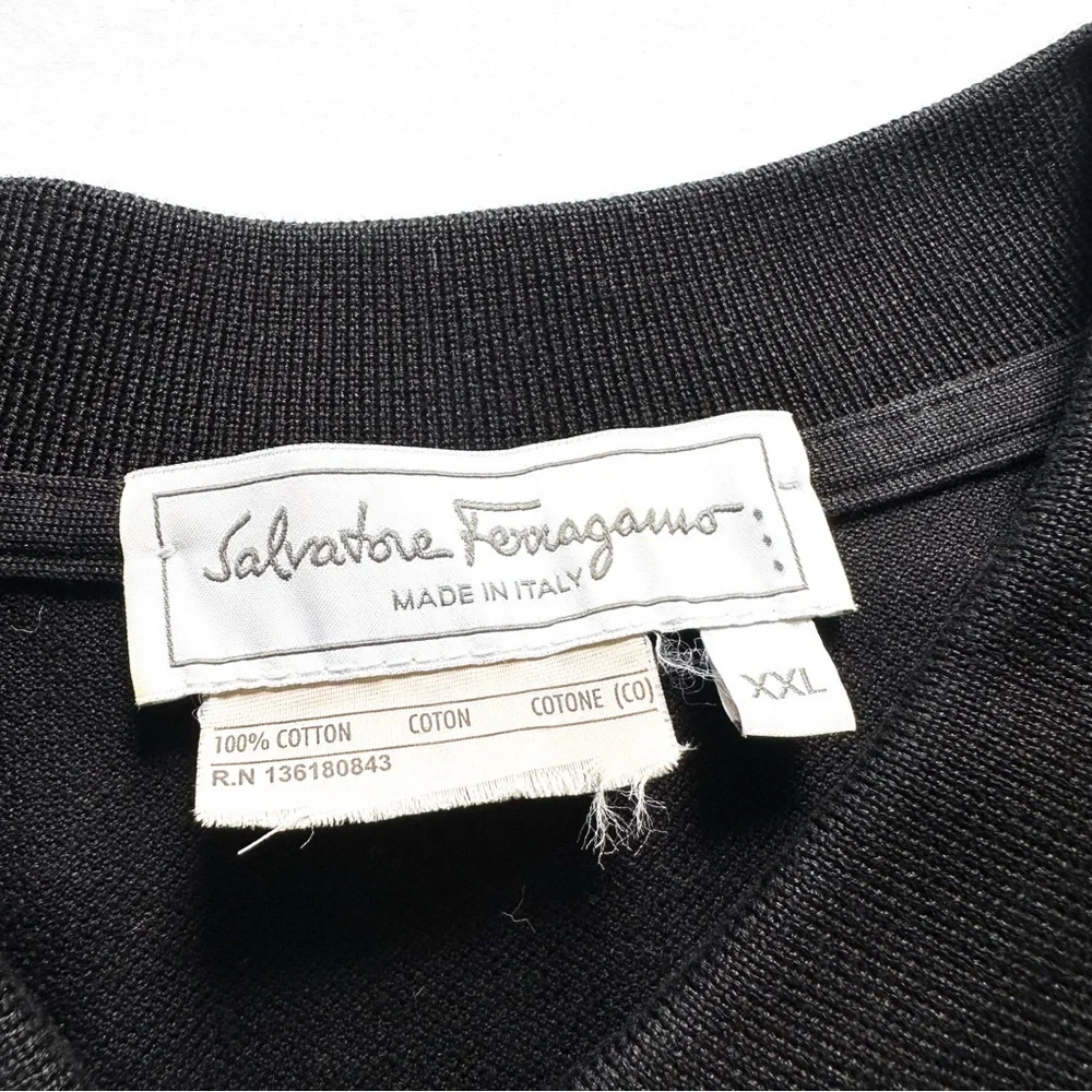 Salvatore Ferragamo Black Cotton Pique Logo Polo Shirt with Logo 3/4 Zipper XXL - Picture 6 of 13